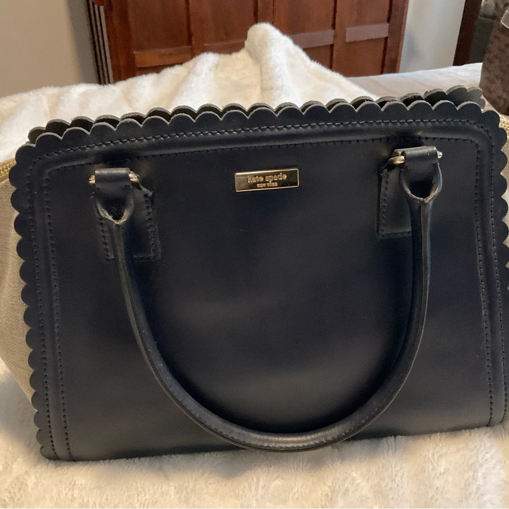 Kate Spade Black Scalloped Leather Tote